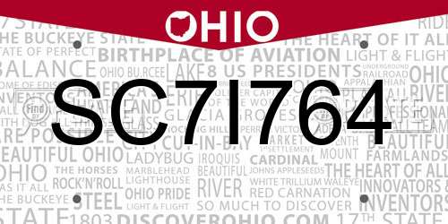 SC7I764 Ohio License Plate
