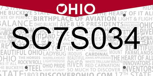 SC7S034 Ohio License Plate