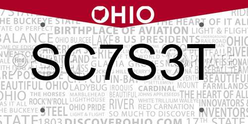 SC7S3T Ohio License Plate
