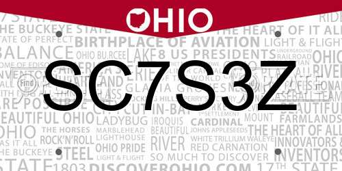 SC7S3Z Ohio License Plate