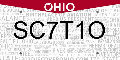 SC7T1O Ohio License Plate