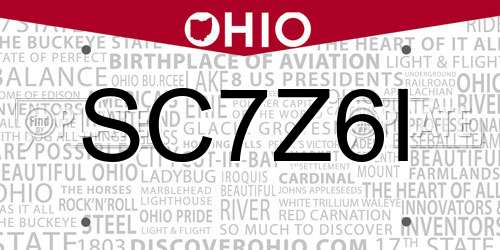 SC7Z6I Ohio License Plate
