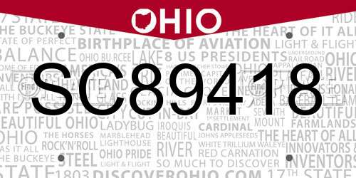 SC89418 Ohio License Plate