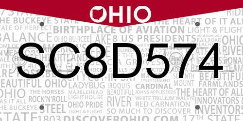 SC8D574 Ohio License Plate