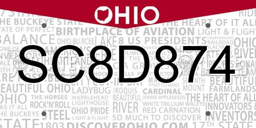 SC8D874 Ohio License Plate