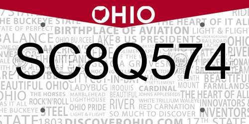 SC8Q574 Ohio License Plate