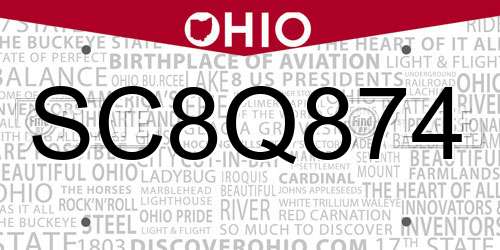SC8Q874 Ohio License Plate