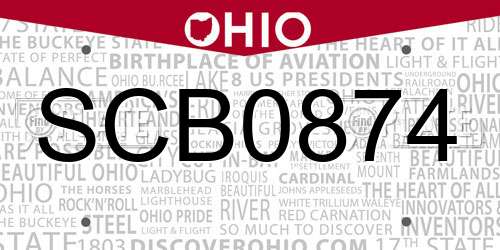 SCB0874 Ohio License Plate