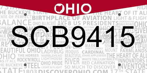 SCB9415 Ohio License Plate