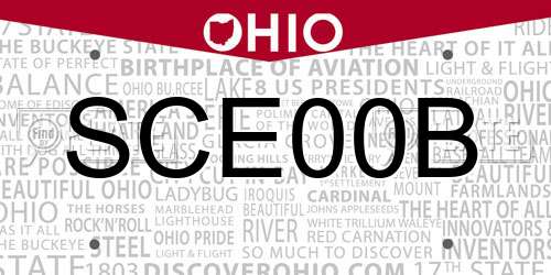 SCE00B Ohio License Plate