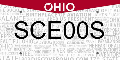 SCE00S Ohio License Plate