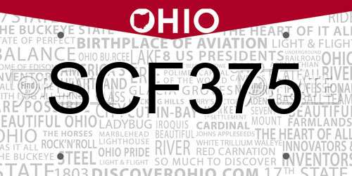 SCF375 Ohio License Plate
