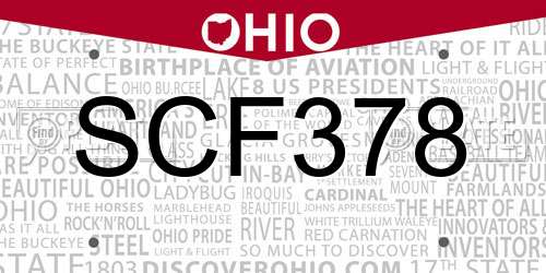 SCF378 Ohio License Plate