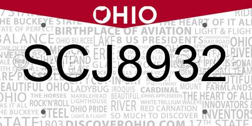 SCJ8932 Ohio License Plate