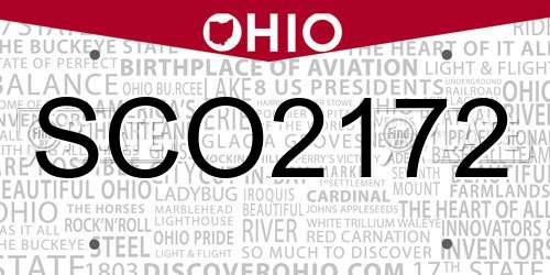 SCO2172 Ohio License Plate