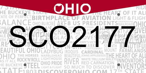 SCO2177 Ohio License Plate