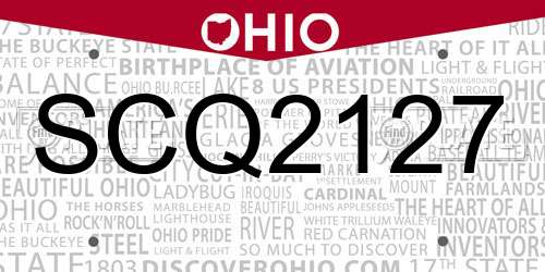 SCQ2127 Ohio License Plate