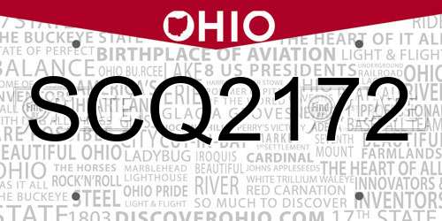 SCQ2172 Ohio License Plate