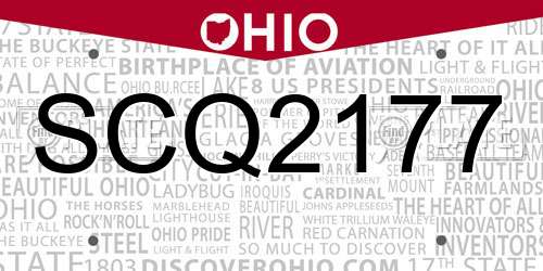 SCQ2177 Ohio License Plate