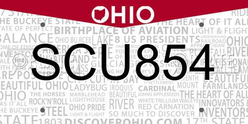 SCU854 Ohio License Plate