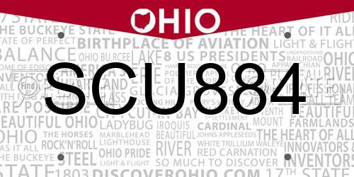 SCU884 Ohio License Plate