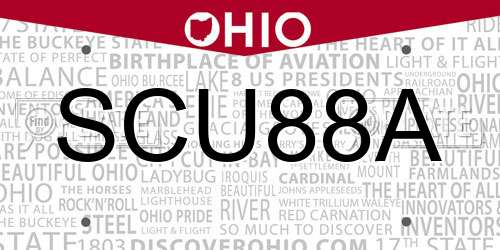 SCU88A Ohio License Plate