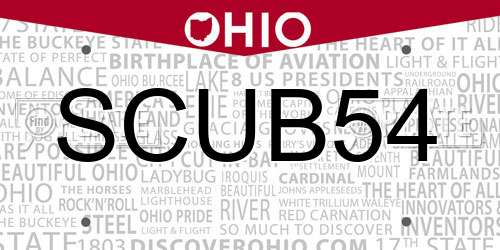 SCUB54 Ohio License Plate