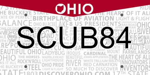 SCUB84 Ohio License Plate