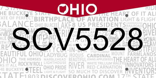 SCV5528 Ohio License Plate