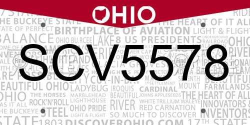 SCV5578 Ohio License Plate