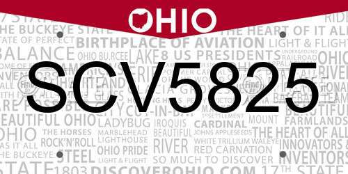 SCV5825 Ohio License Plate