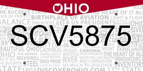 SCV5875 Ohio License Plate