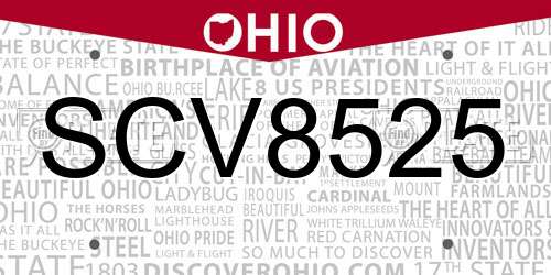SCV8525 Ohio License Plate