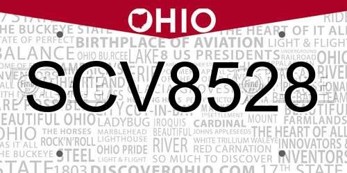 SCV8528 Ohio License Plate