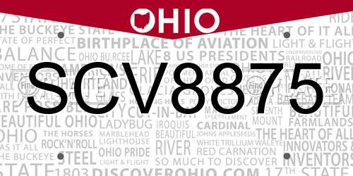 SCV8875 Ohio License Plate