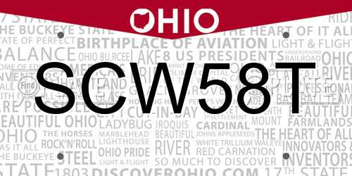 SCW58T Ohio License Plate