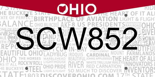 SCW852 Ohio License Plate