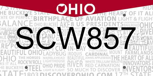 SCW857 Ohio License Plate