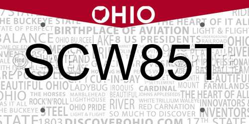 SCW85T Ohio License Plate