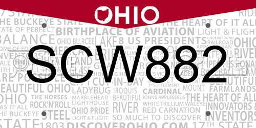 SCW882 Ohio License Plate
