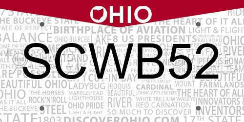 SCWB52 Ohio License Plate