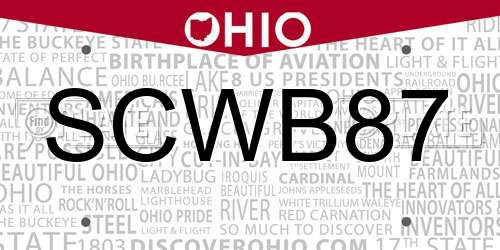 SCWB87 Ohio License Plate