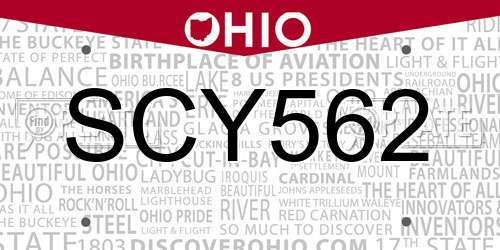 SCY562 Ohio License Plate