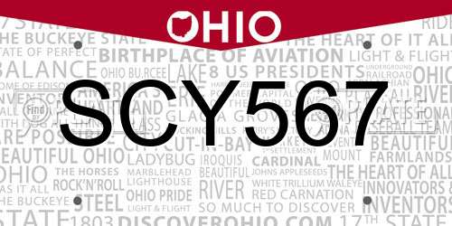SCY567 Ohio License Plate