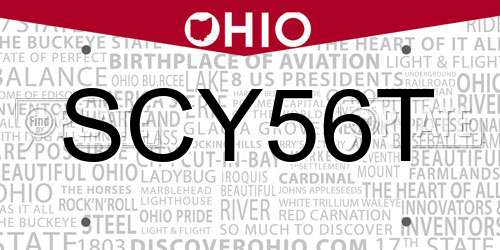 SCY56T Ohio License Plate