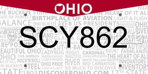 SCY862 Ohio License Plate