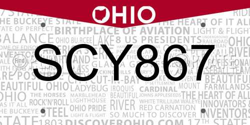 SCY867 Ohio License Plate
