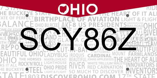 SCY86Z Ohio License Plate