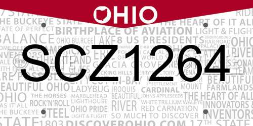 SCZ1264 Ohio License Plate