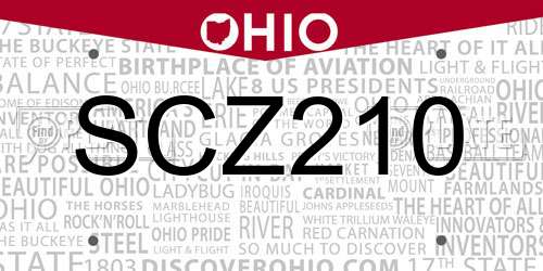 SCZ210 Ohio License Plate